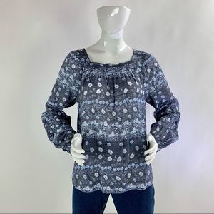 Women’s Large (L) Floral Print LC LAUREN CONRAD Long Sleeve Pleated Top